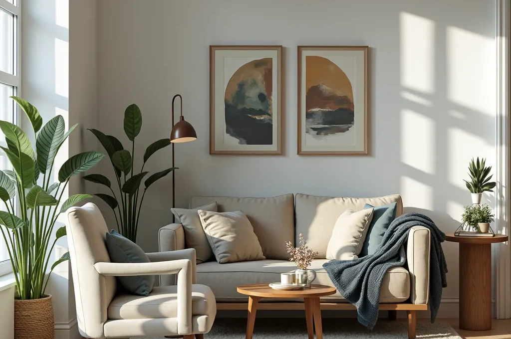 Stimmungsvolles Schlafzimmer mit beruhigenden Farbtönen und harmonischer Beleuchtung