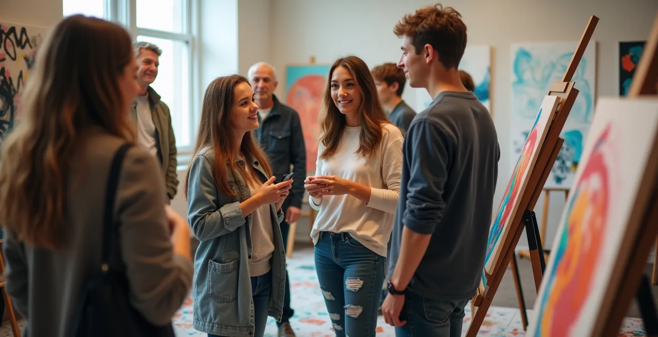 Künstleratelier während eines Akademie-Rundgangs mit Studenten und Besuchern