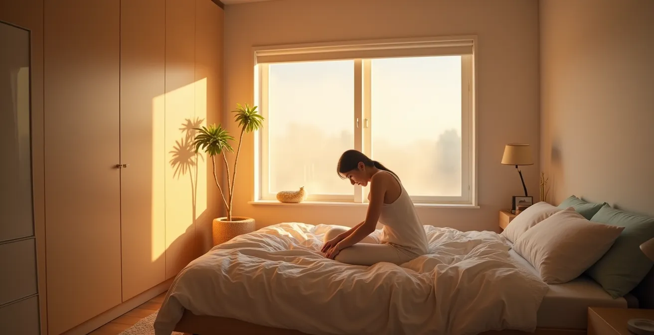 Sanftes Morgenlicht eines Lichtweckers im Schlafzimmer