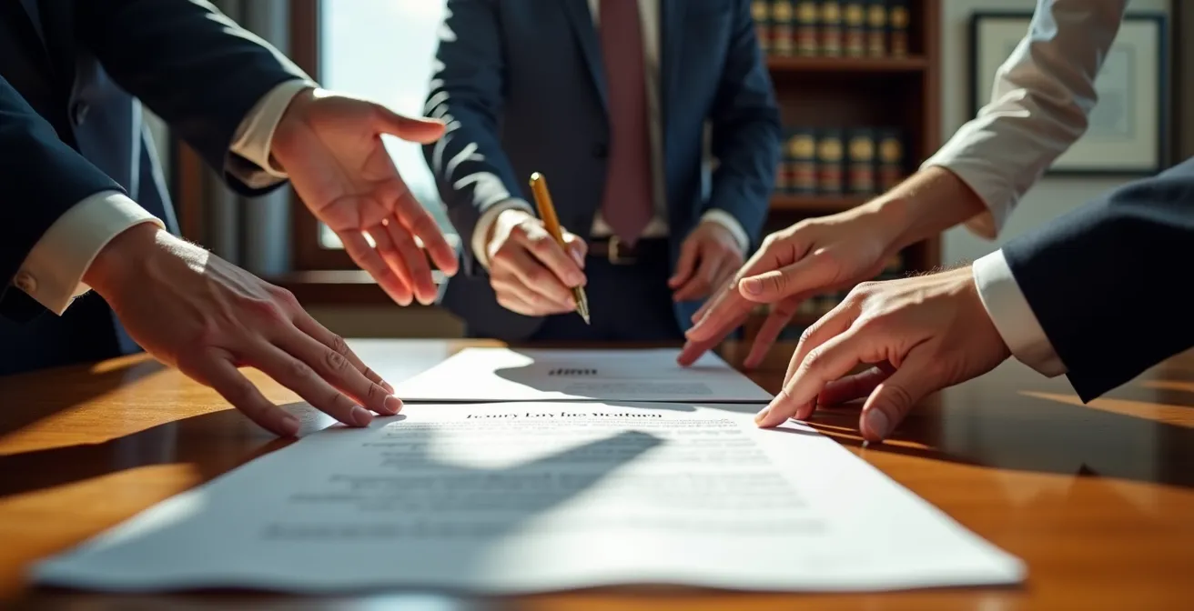 Notartermin mit Unterzeichnung des Immobilienkaufvertrags in professionellem Büro