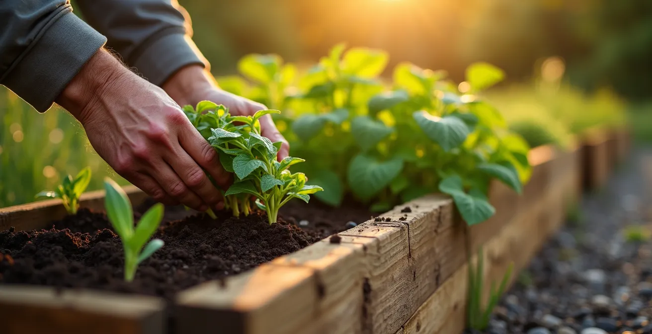 Seniorengerechter Garten mit Hochbeeten und breiten Wegen