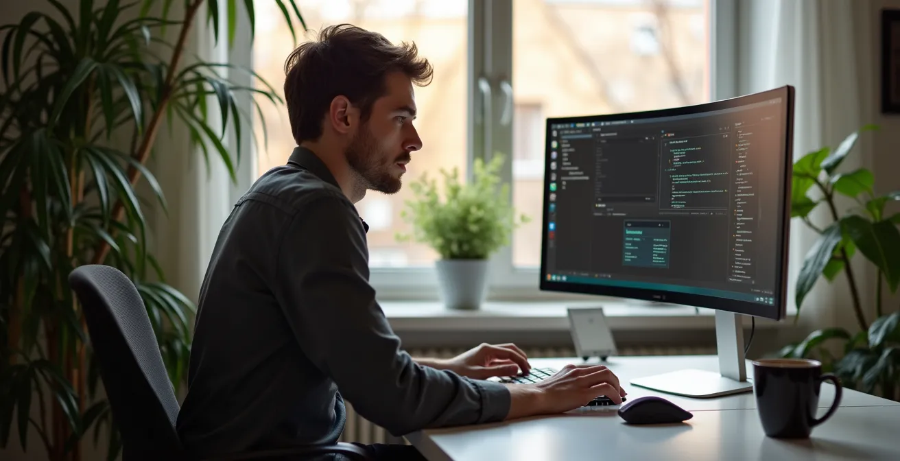 Moderner Remote-Arbeitsplatz eines deutschen Startup-Mitarbeiters