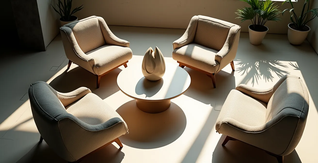 Einladende Sesselanordnung für natürliche Gespräche in gemütlichem Ambiente