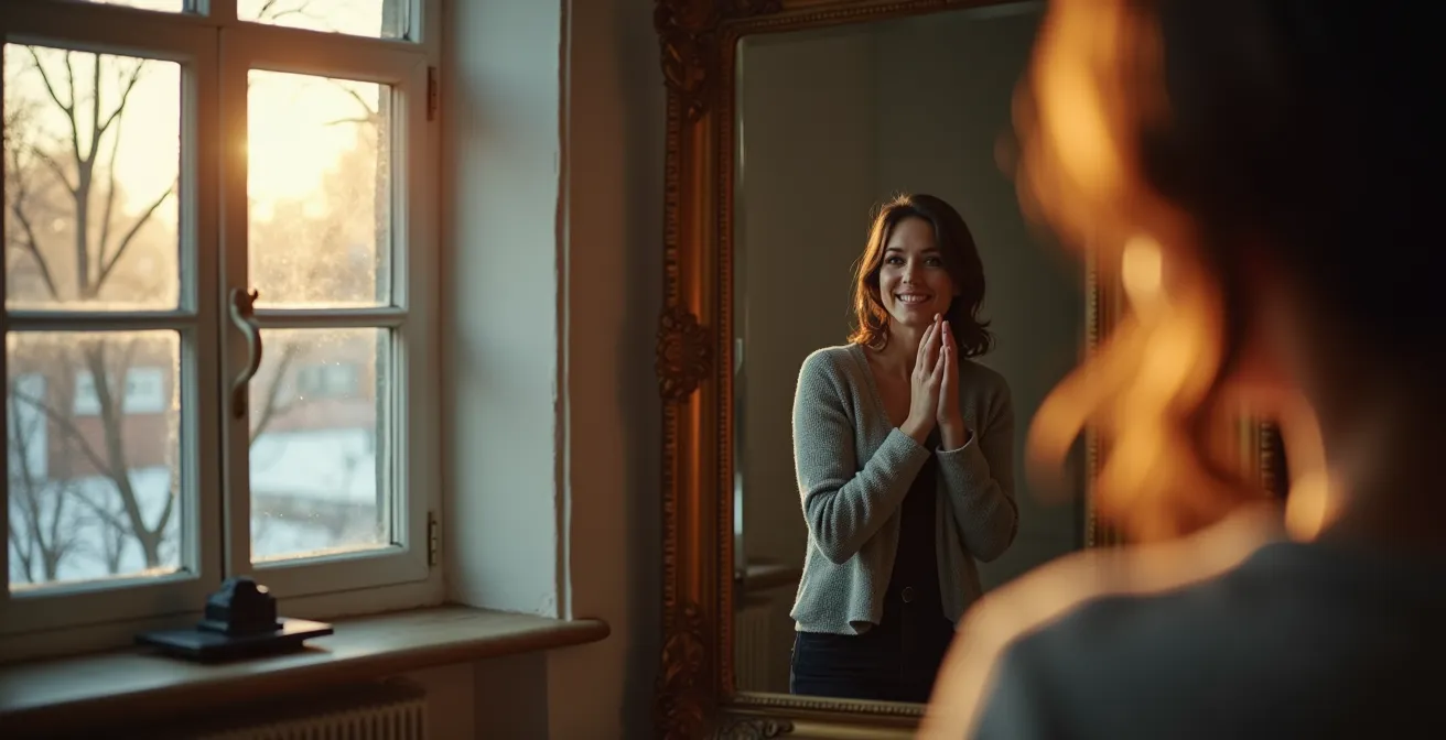 Strategisch platzierter Wandspiegel verdoppelt Tageslicht in kleiner Wohnung