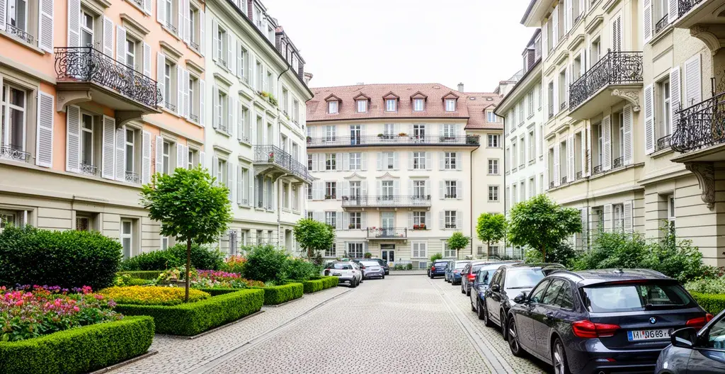 Typische Zürcher Wohnstrasse mit gepflegten Mehrfamilienhäusern – Immobilienpreise nach Lage