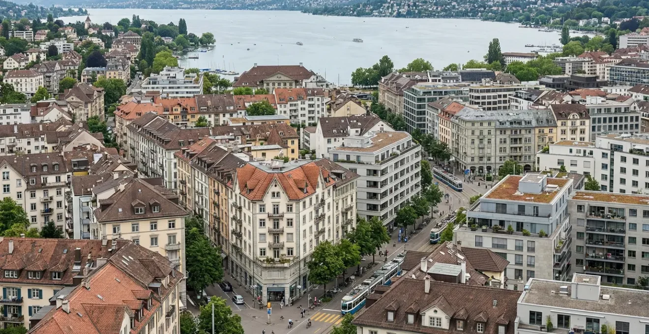 Panorama der Zürcher Wohnviertel mit modernen und historischen Gebäuden – Immobilienmarkt Überblick